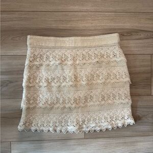 American Eagle Outfitters Crochet Tiered Mini Skirt - Cream